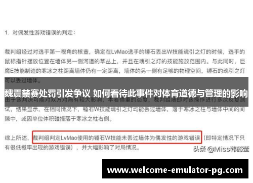 魏震禁赛处罚引发争议 如何看待此事件对体育道德与管理的影响